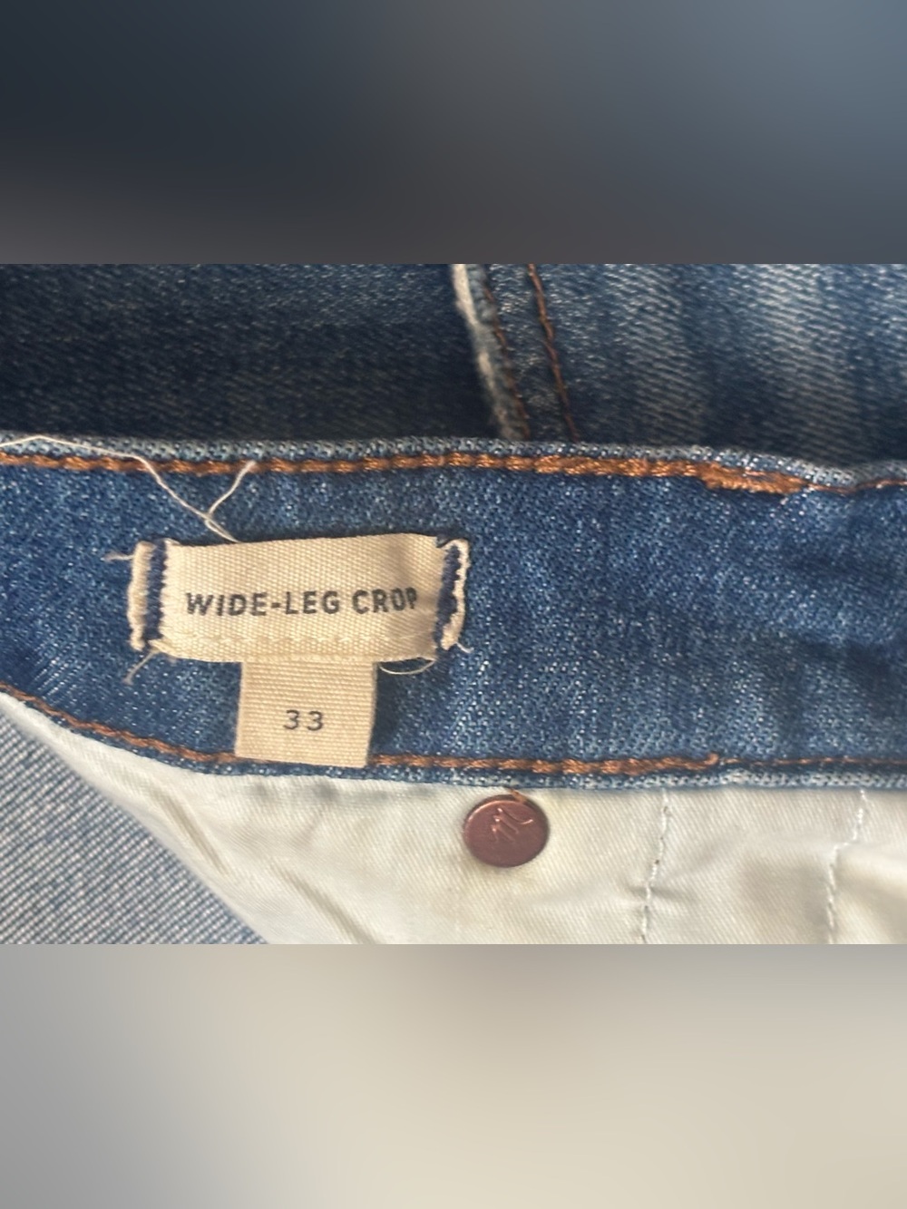 Madewell High Rise Wide Leg Crop Jeans Raw Hem Medium Wash Size 33 (Women’s 16) - Picture 5 of 10